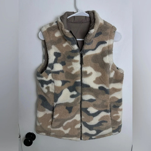 Reversible Free Country Taupe Camo Zip Vest Size Small #1429 - Picture 2 of 6